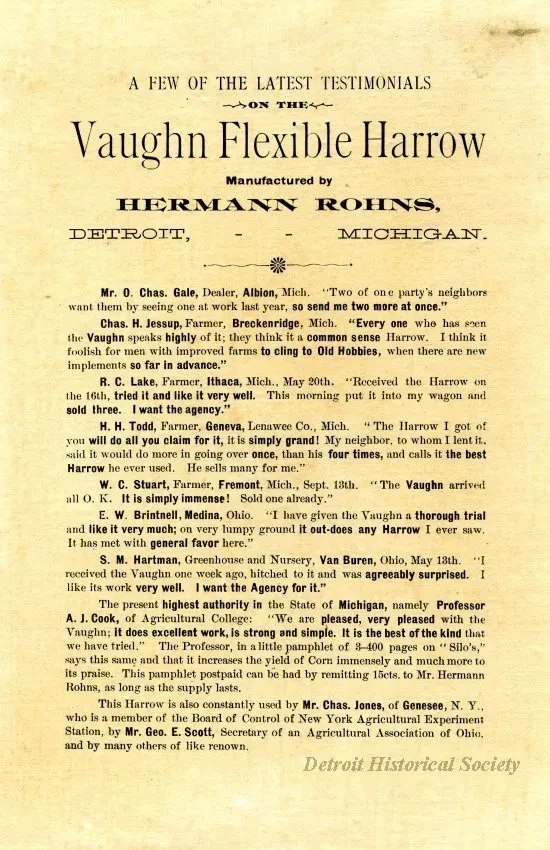 Advertisement - Vaughn Flexible Harrow