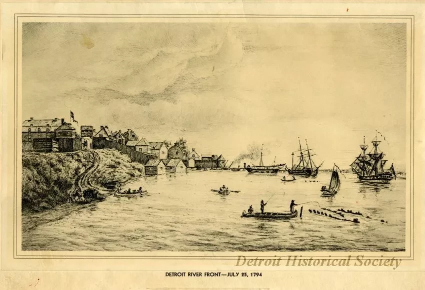 Lithograph - Detroit River Front - July 25, 1774