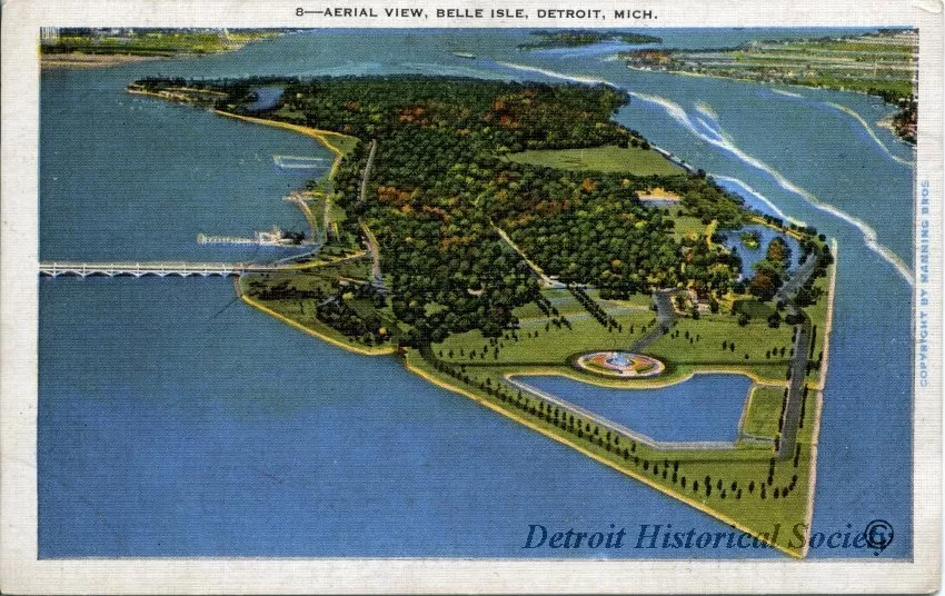 Postcard - Aerial View, Belle Isle, Detroit, Mich.
