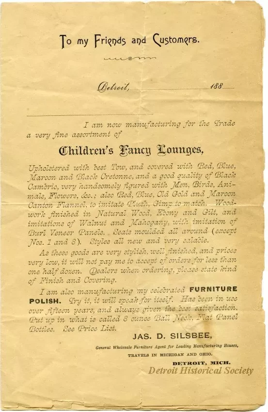 Advertisement - James D. Silsbee,
General Wholesale Furniture Agent