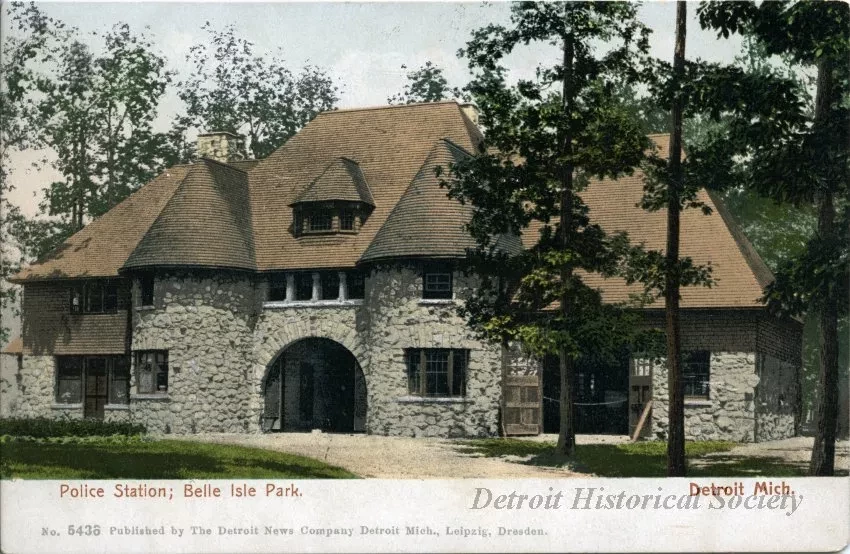 Postcard - Police Station; Belle Isle Park, Detroit, Mich.