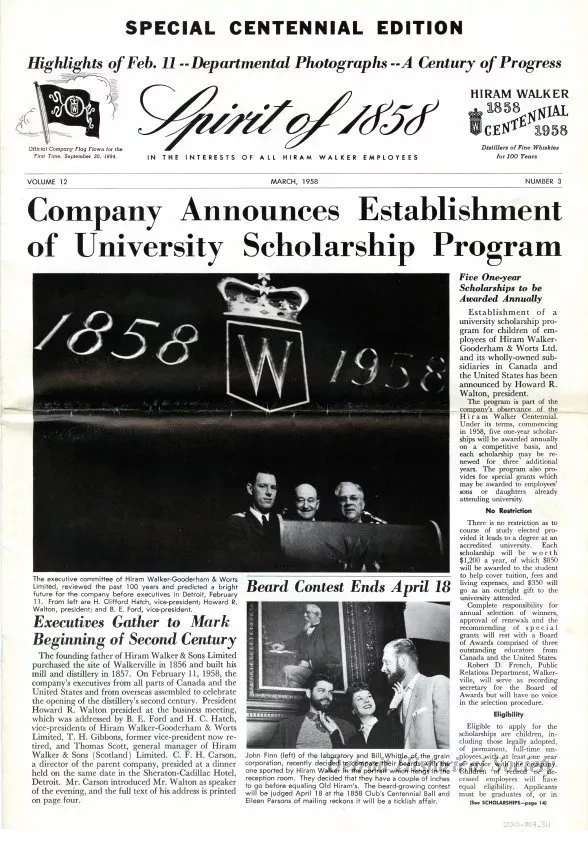 Newsletter - Special Centennial Edition
Spirit of 1858 -
In the Interests of All Hiram Walker Employees