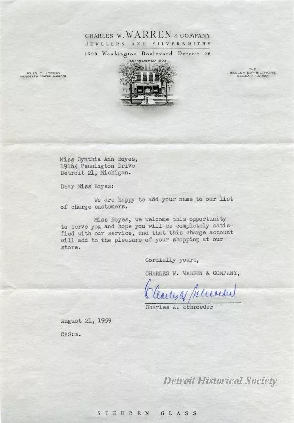 Letter - Charles W. Warren & Company
Jewelers and Silversmiths