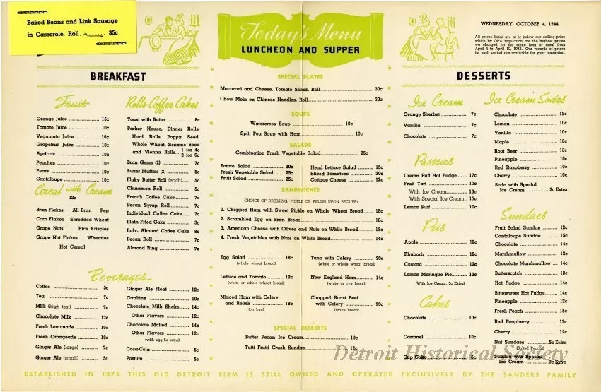 Menu - The Sanders Menu