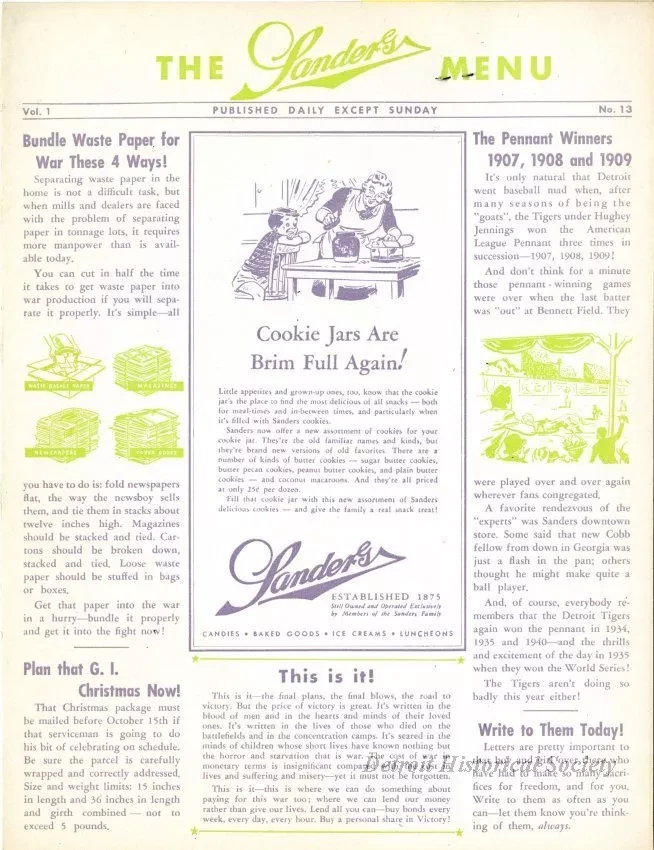 Menu - The Sanders Menu