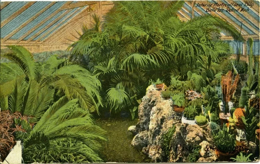 Postcard - Interior Horticultural Bldg, Belle Isle, Detroit, Mich.