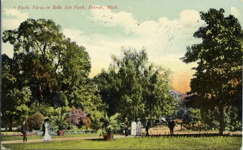 Postcard - A Rustic View in Belle Isle Park, Detroit, Mich.