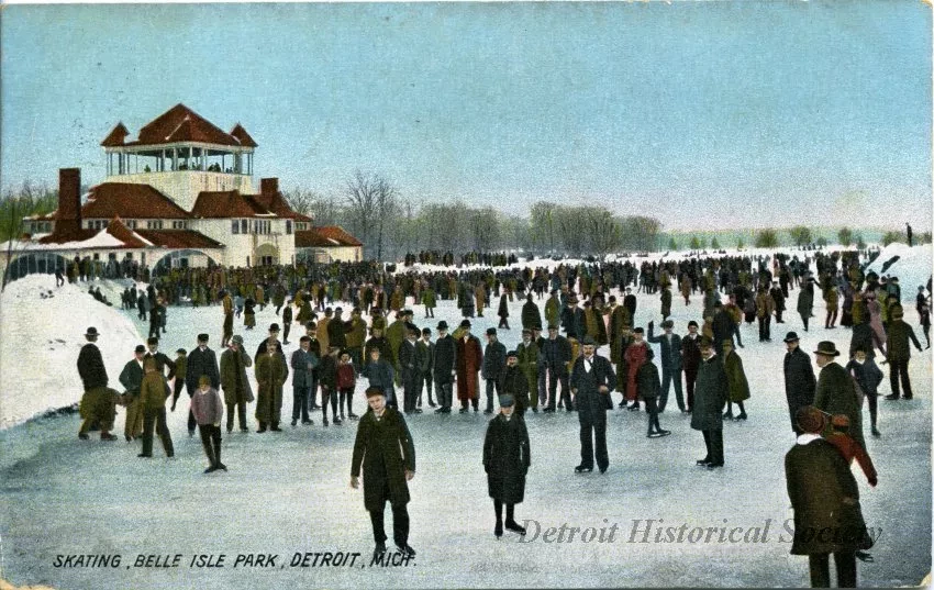 Postcard - Skating, Belle Isle Park, Detroit, Mich.
