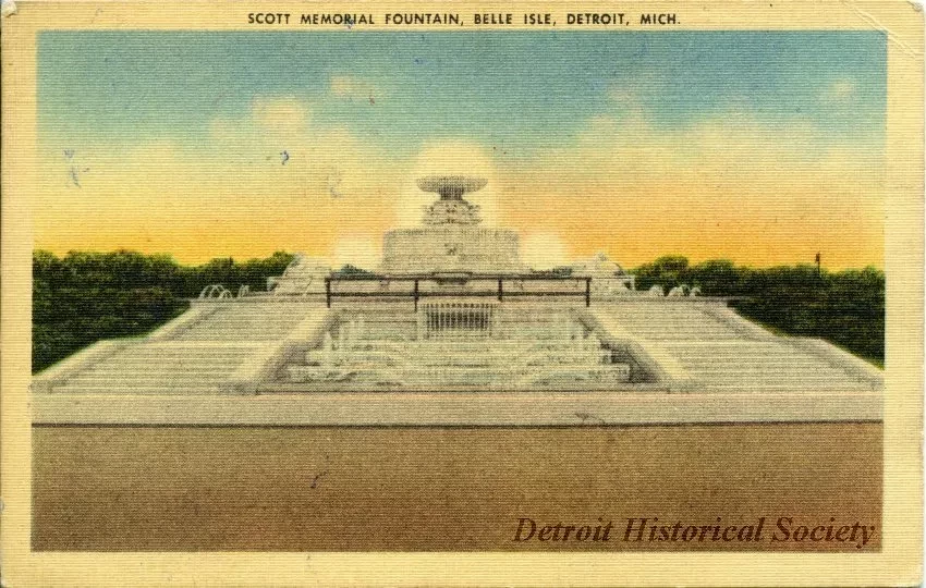 Postcard - Scott Memorial Fountain, Belle Isle, Detroit, Mich.