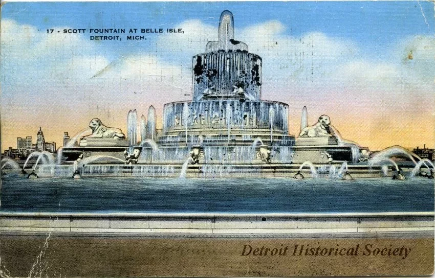 Postcard - Scott Fountain at Belle Isle, Detroit, Mich.
