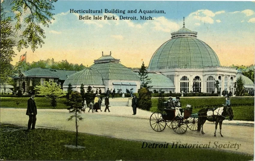 Postcard - Horticultural Building and Aquarium, Belle Isle Park, Detroit, Mich.