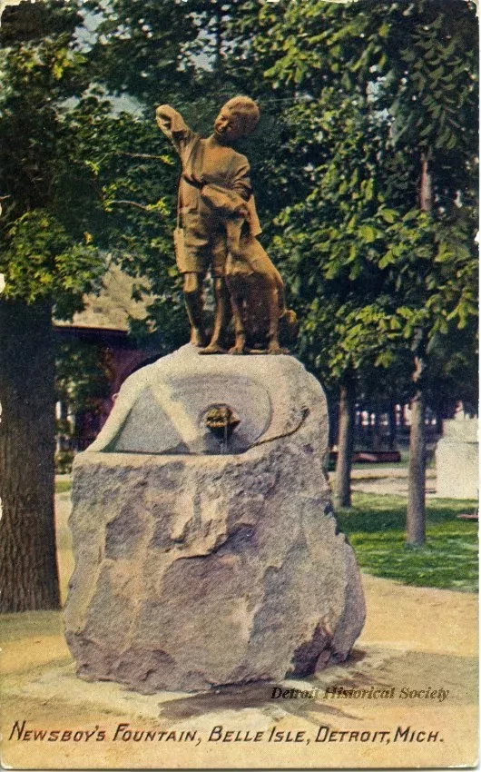 Postcard - Newsboy's Fountain, Belle Isle, Detroit, Mich.