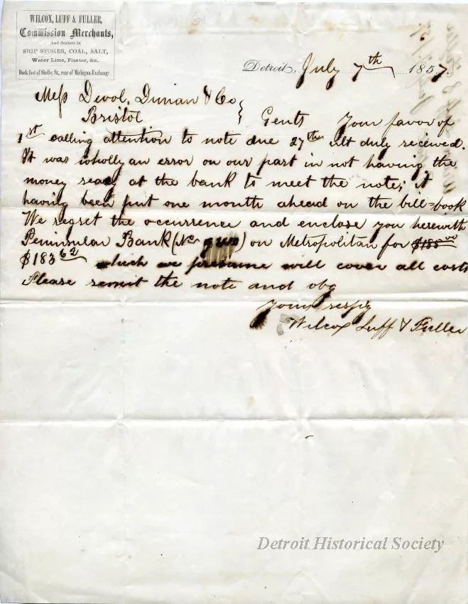 Letter - Wilcox, Luff & Fuller
Commission Merchants