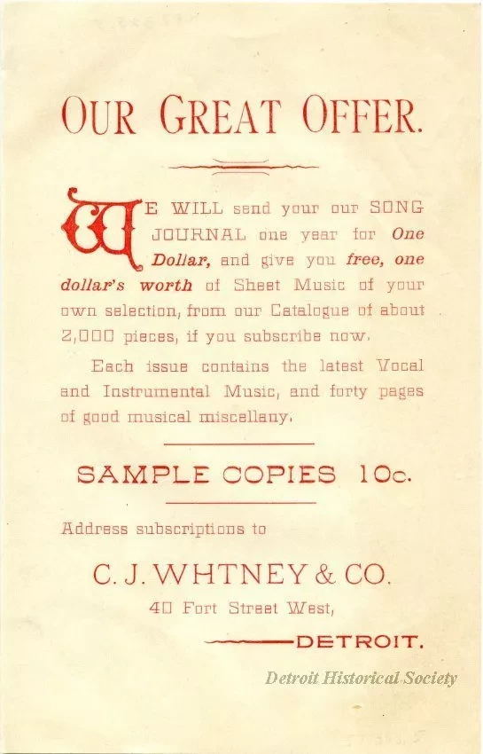 Advertisement - Our Great Offer
C. J. Whitney & Co.