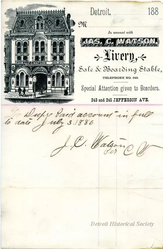 Receipt - James C. Watson Livery