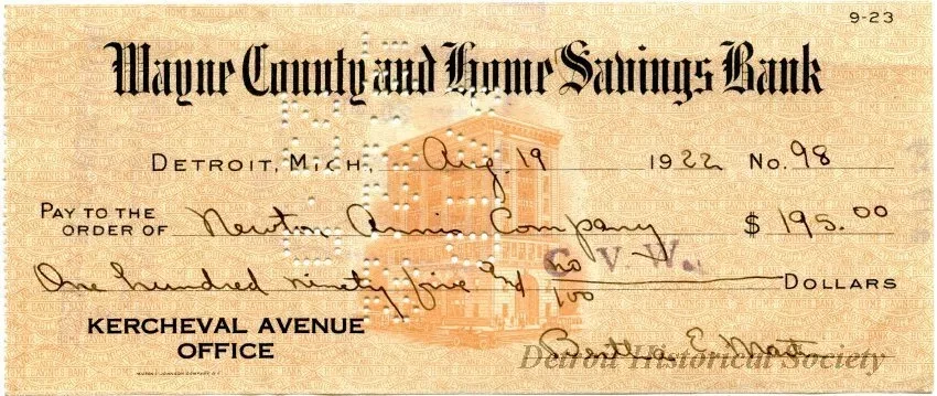 Check, Bank - Wayne County and Home Savings Bank