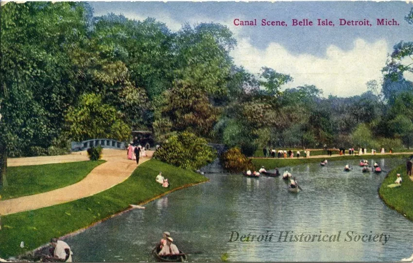 Postcard - Canal Scene, Belle Isle, Detroit, Mich.