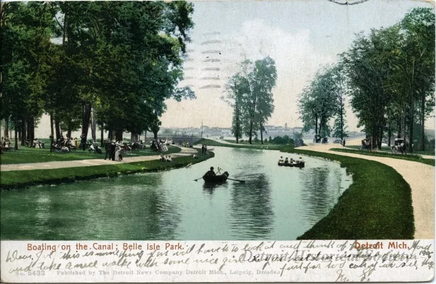Postcard - Boating on the Canal; Belle Isle Park, Detroit, Mich.