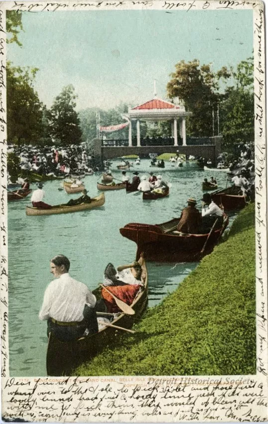 Postcard - Band Concert on Grand Canal, Belle Isle Park, Detroit, Mich.