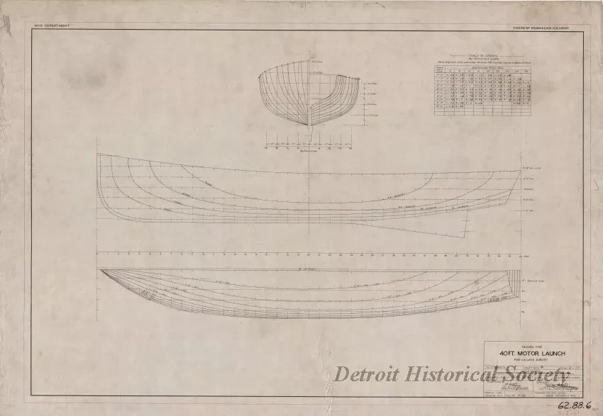 Drawing, Technical - Design for 40 Ft. Motor Launch for U. S. Lake Survey