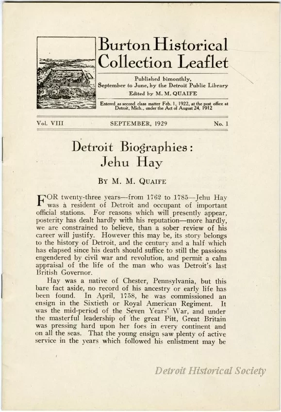 Booklet - Burton Historical Collection Leaflet, Vol. VIII, No. 1