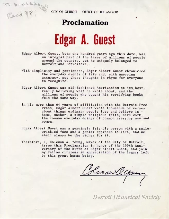 Proclamation - Proclamation: Edgar A. Guest