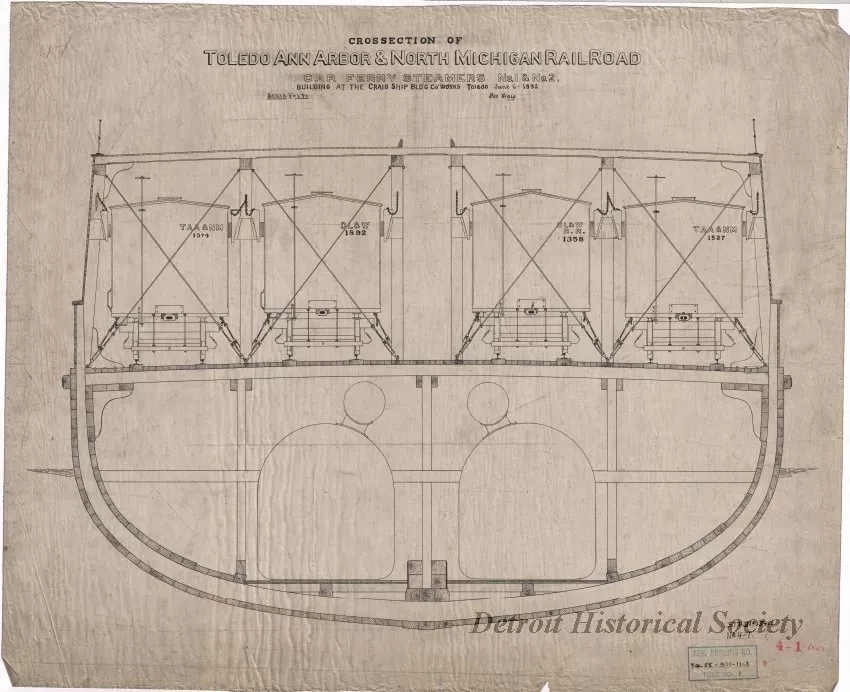 Drawing, Technical - Crossection of 
Toledo, Ann Arbor & North Michigan Railroad 
Car Ferry Steamers No. 1 & No. 2