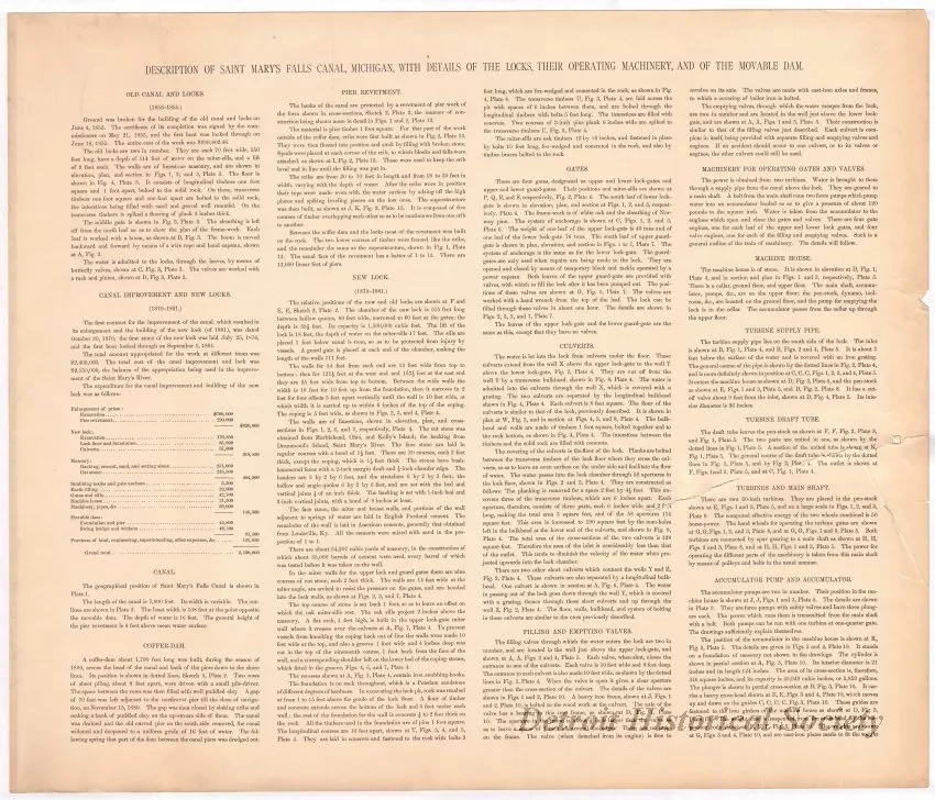 Lithograph - Description of Saint Mary's Falls Canal, Michigan, With Details of the Locks, Their Operating Machinery, and of the Movable Dam