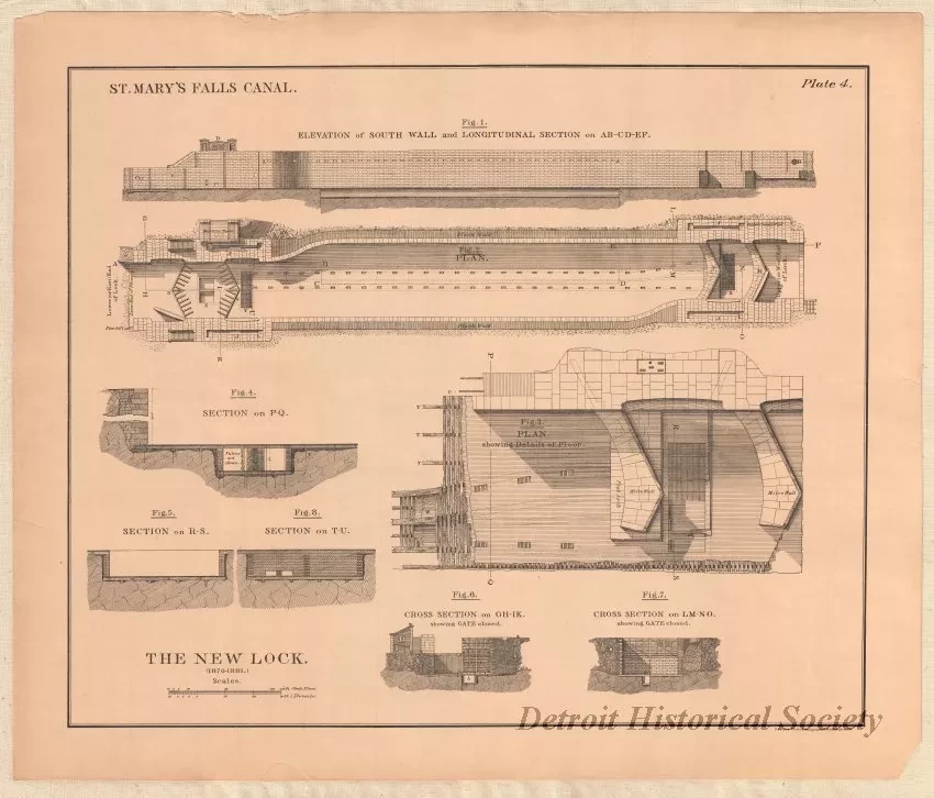 Lithograph - St. Mary's Falls Canal,
The New Lock (1870-1881)