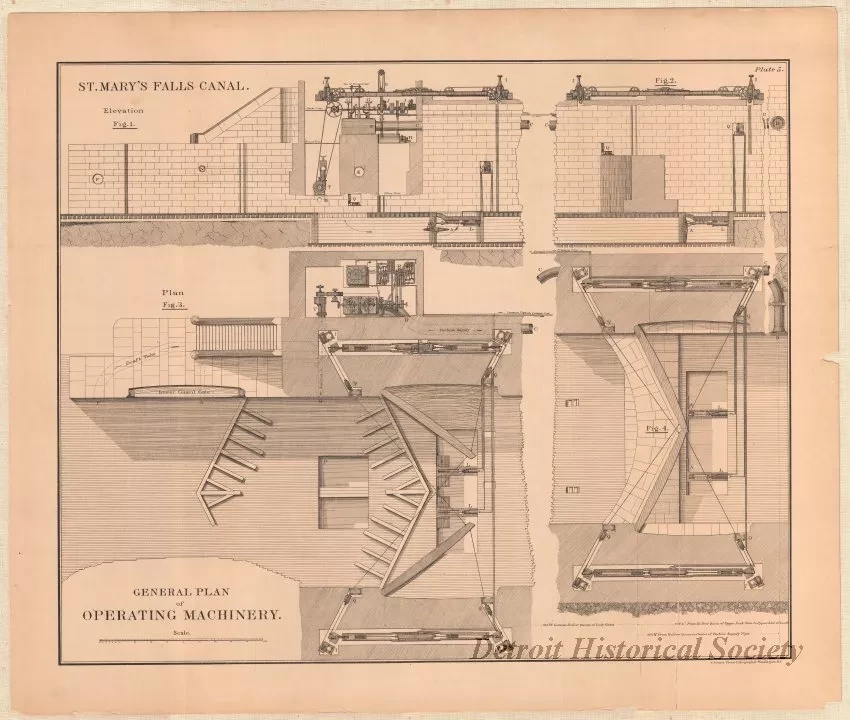Lithograph - St. Mary's Falls Canal,  
General Plan of Operating Machinery