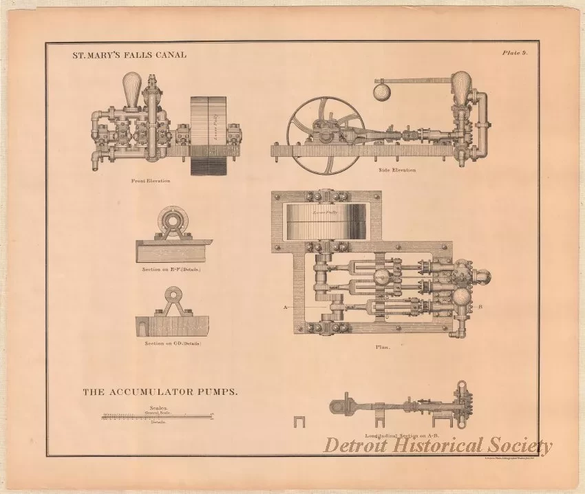 Lithograph - St. Mary's Falls Canal,
The Accumulator Pumps