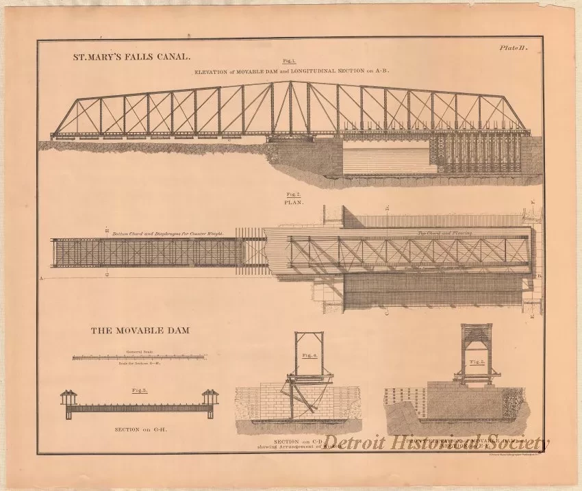 Lithograph - St. Mary's Falls Canal,
The Movable Dam