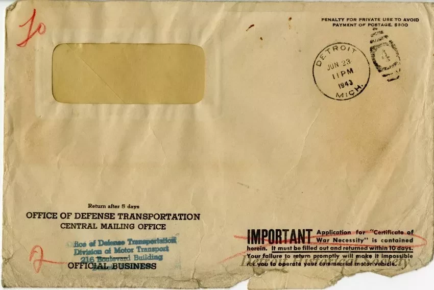 Envelope - Office of Defense Transportation
Central Mailing Office