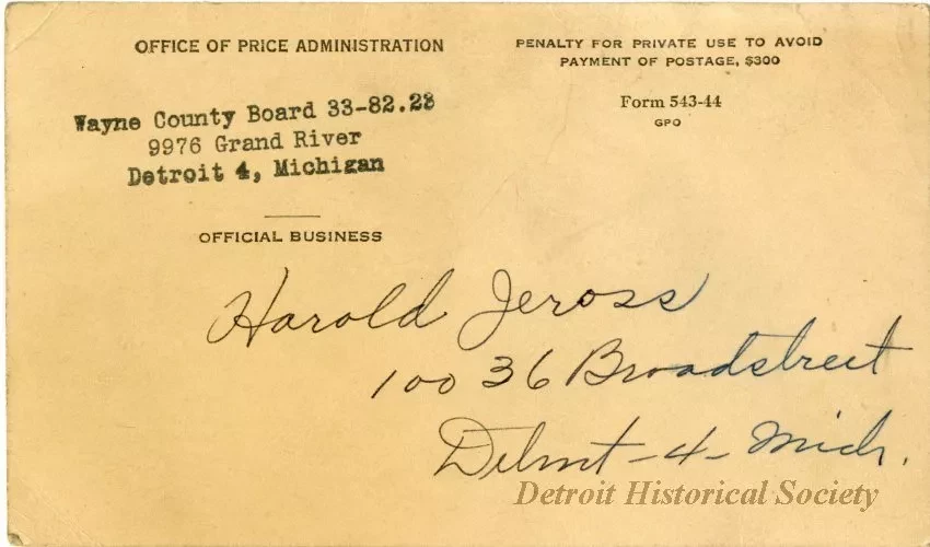 Postcard - Office of Price Administration
Certificate Holder