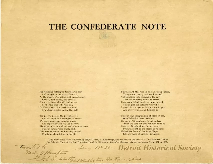 Poem - The Confederate Note