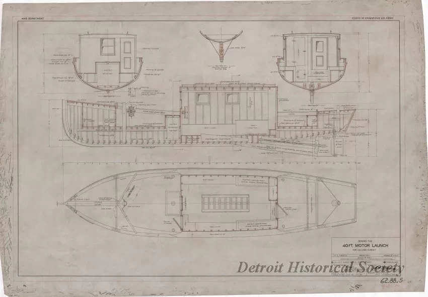Drawing, Technical - Design for 40 Ft. Motor Launch for U. S. Lake Survey