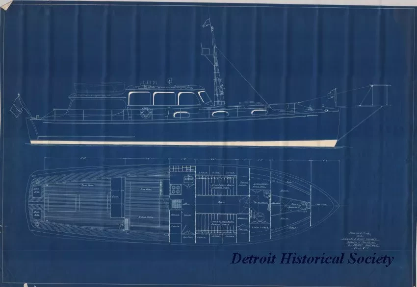 Blueprint - Profile & Plan of a 50' x 13' x 3' Sport Cruiser