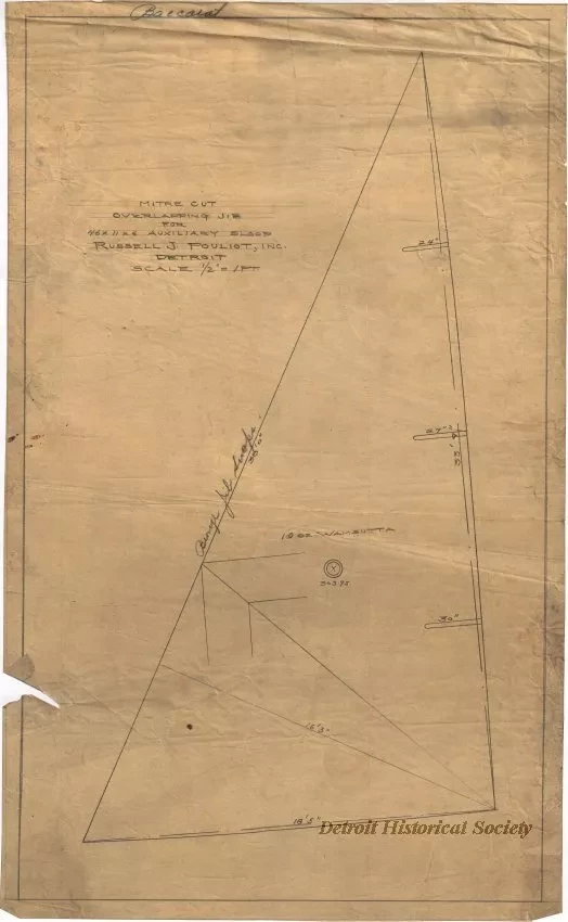 Drawing, Technical - Mitre Cut Overlapping Jib for 46' x 11' x 6' Auxiliary Sloop