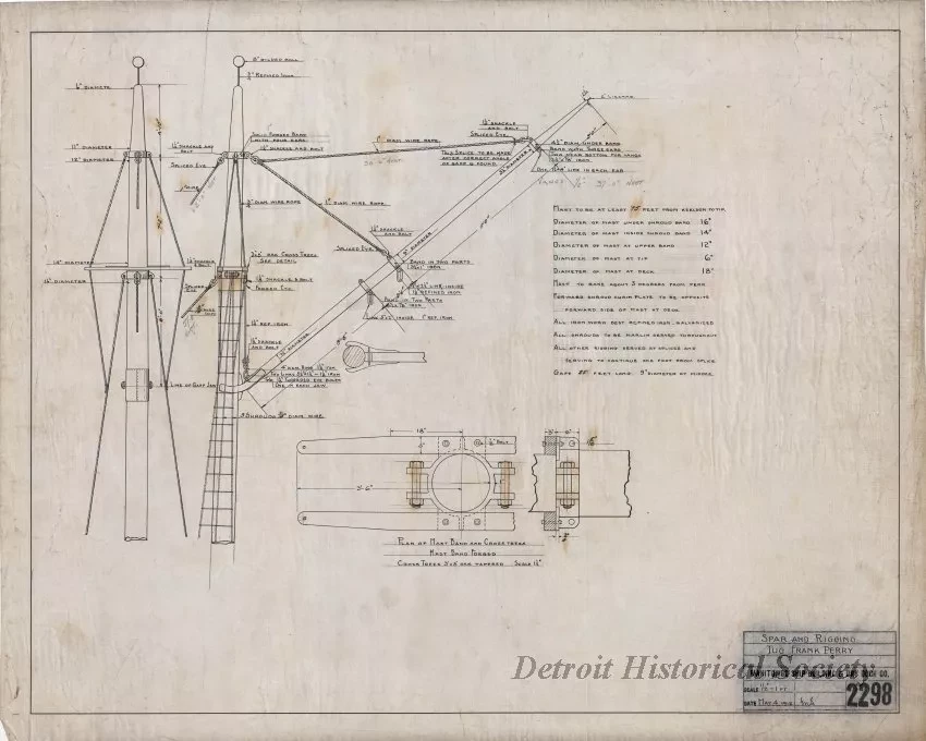 Drawing, Technical - Spar and Rigging, Tug Frank Perry