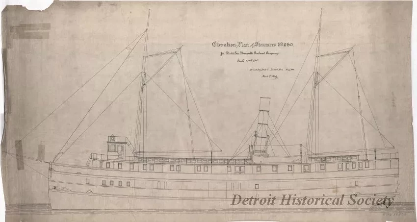 Drawing, Technical - Elevation Plan of Steamers 59 & 60 for
Flint & Pere Marquette Railroad Company