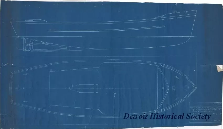 Blueprint - Middle Neebish Light Station, Mich.,
Steel Motorboat - Class II, Plan & Elevation