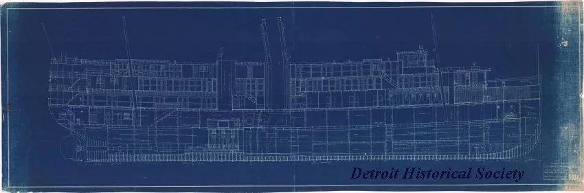Blueprint - Inboard Profile,
S.S. Alabama - Goodrich Transit Co.
(Hull No. 36)