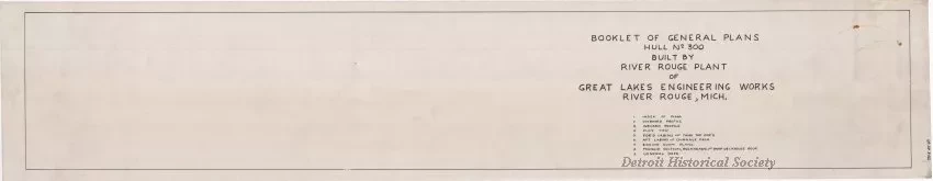 Drawing, Technical - Booklet of General Plans, Hull No. 300, Built By River Rouge Plant 
of Great Lakes Engineering Works, River Rouge, Mich.