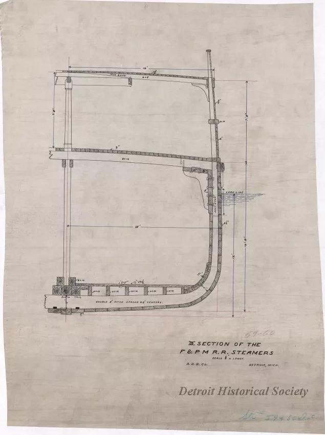 Drawing, Technical - Section of the F&PM R.R. Steamers