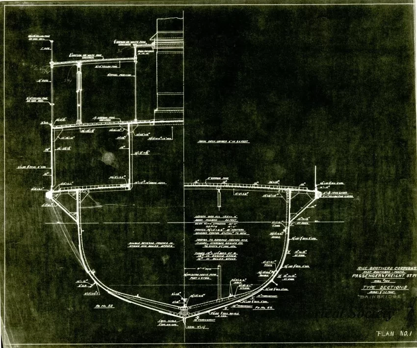 Drawing, Technical - Passenger & Freight Stmr.,
Hull #104, Type Sections