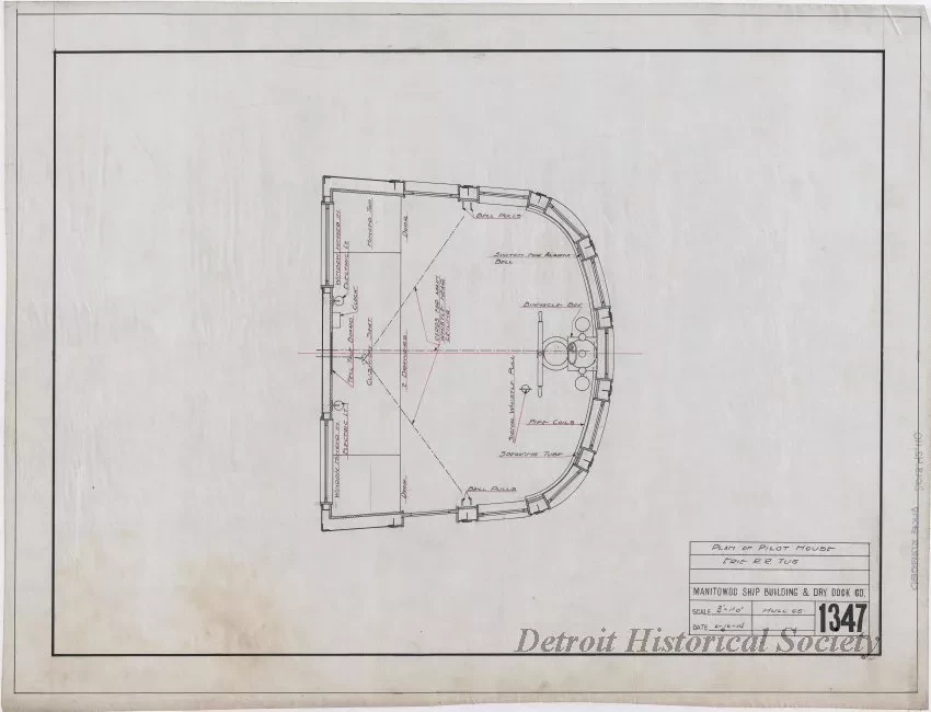 Drawing, Technical - Plan of Pilot House, Erie R.R. Tug