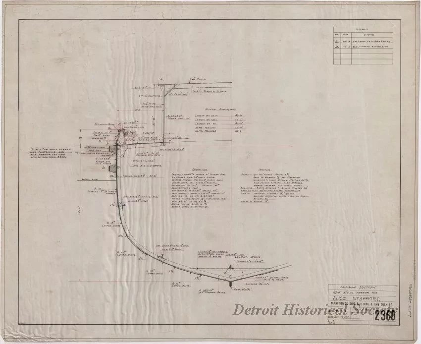 Drawing, Technical - Midship Section, 87' 6" Steel Harbor Tug, Alice Stafford