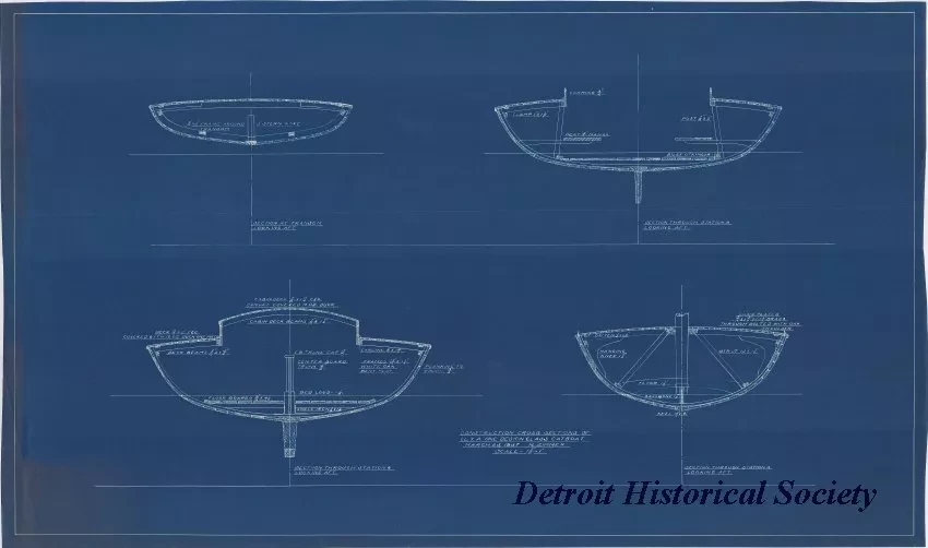 Blueprint - Construction Cross Sections of 
I.L.Y.A. [Inter-Lake Yachting Association] One Design Class Catboat