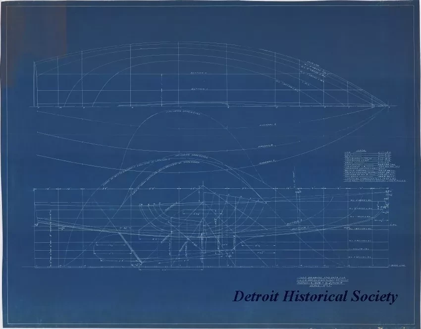 Blueprint - Lines Drawing and Data for 
I.L.Y.A. [Inter-Lake Yachting Association] One Design Class Catboat