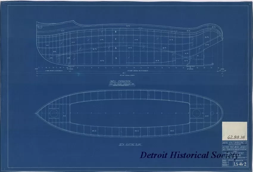Blueprint - 40 Foot Steel Work Launch, 
Shell Expansion: Main Deck Plating
for U. S. Lake Survey Office, Detroit, Michigan